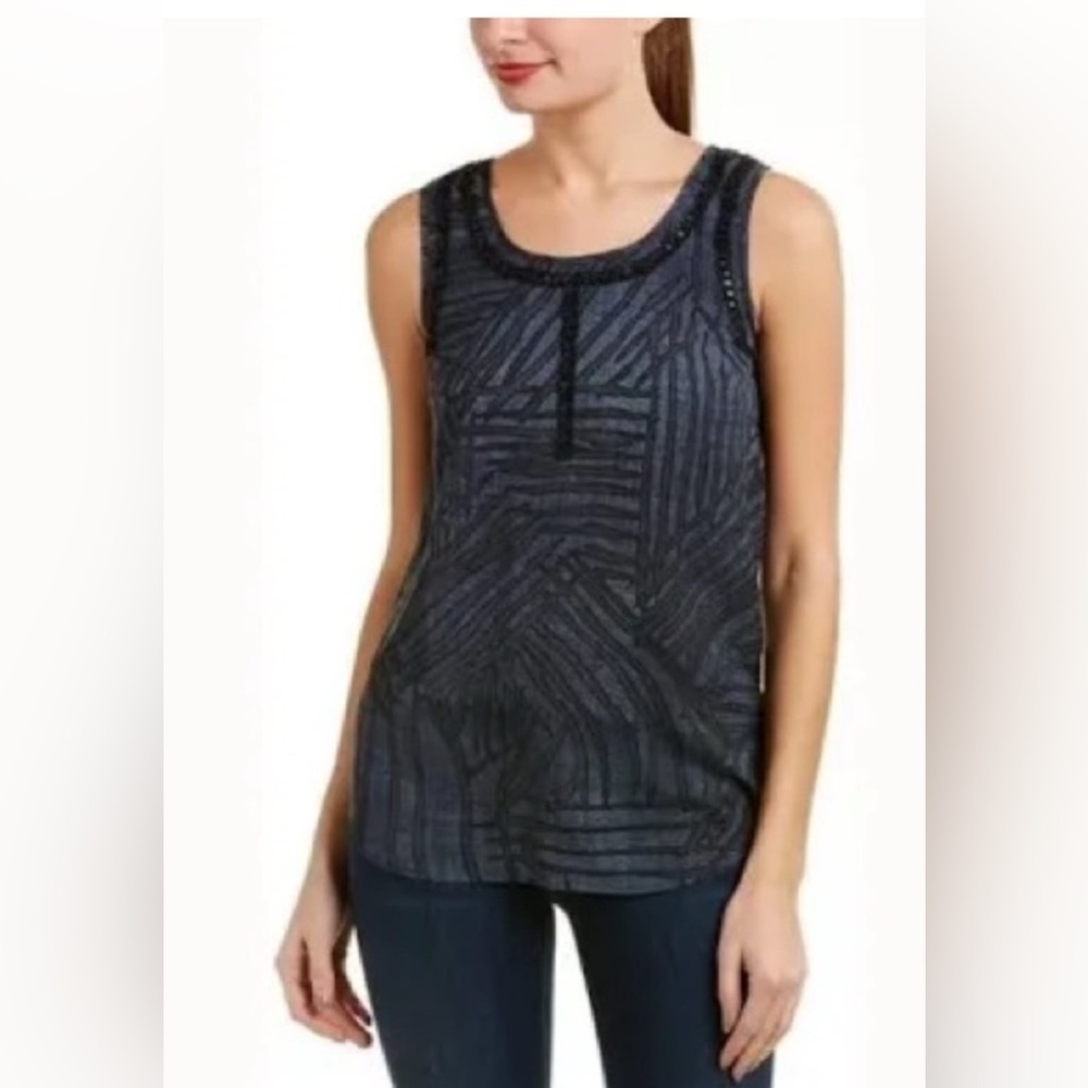 Cabi Women's Limited Edition black/ Blue Beaded Sleeveless Tunic Top Sz M